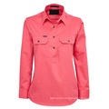 Women Half Button Long Sleeves Double Pocket Workshirts